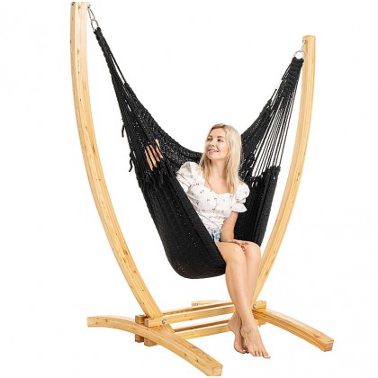 HAMMOCK CHAIR JUMBO (BLACK) and WOOD Stand - COMBO