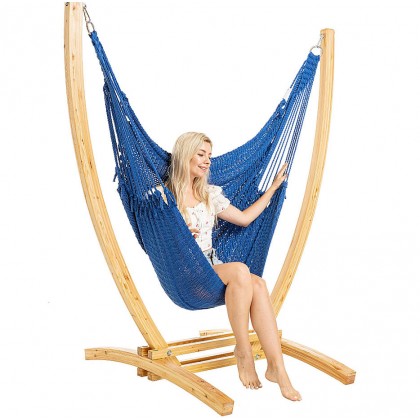 HAMMOCK CHAIR JUMBO (DARK-BLUE) and WOOD Stand - COMBO