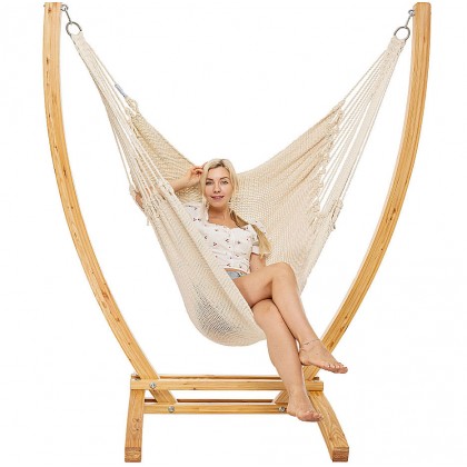 HAMMOCK CHAIR JUMBO (CREAM) and WOOD Stand - COMBO